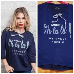 DARK BLUE FASHION WOMEN TOP OH LA LA